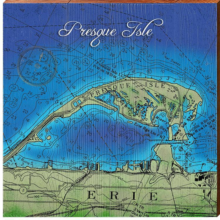 Presque Isle, Erie Pennsylvania Map | Wall Art Print on Real Wood