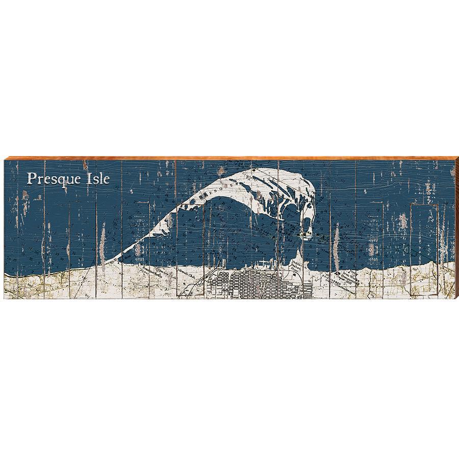 Presque Isle Shabby Map Home Decor Art Print on Real Wood