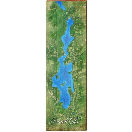 Priest Lake, Idaho Map | Wall Art Print on Real Wood