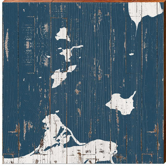 Put-in-Bay, Ohio Shabby/Blue BG Map Home Decor Art Print on Real Wood