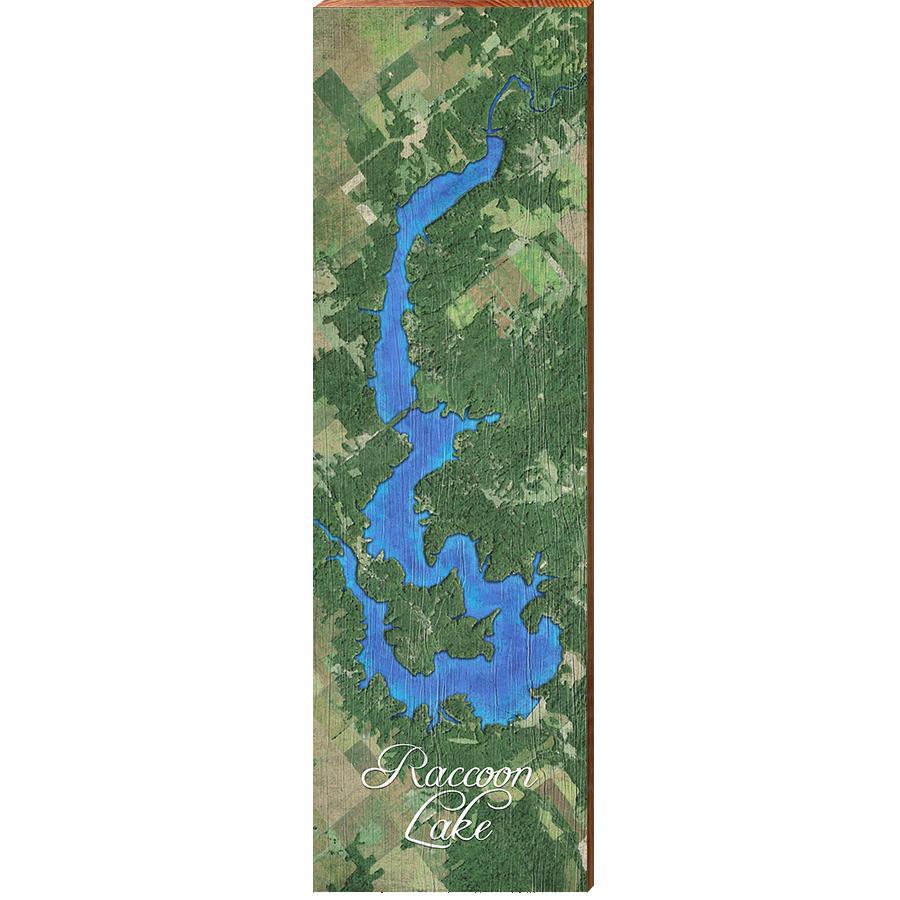 Raccoon Lake, Indiana Map | Wall Art Print on Real Wood