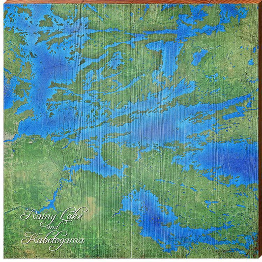 Rainy Lake and Kabetogama Map Home Decor Art Print on Real Wood