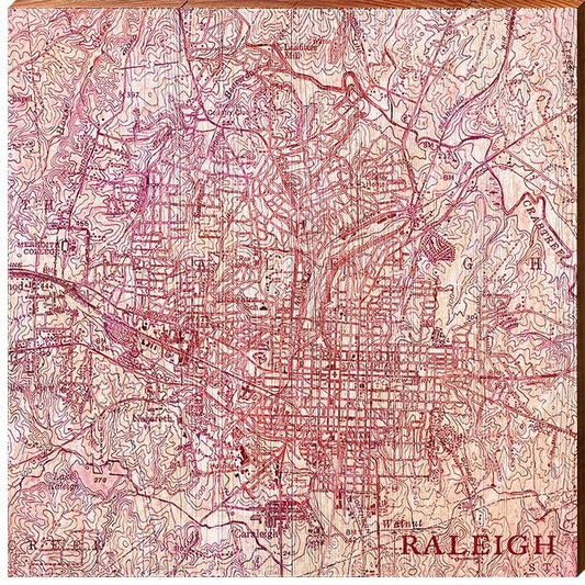 City of Raleigh, North Carolina White Topographic Map | Wall Art Print on Real Wood