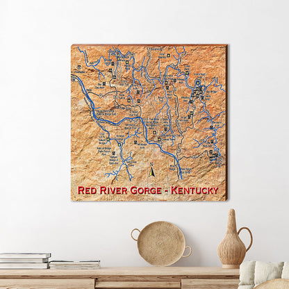 Red River Gorge, Kentucky Stone Texturized Map | Wall Art Print on Real Wood