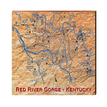 Red River Gorge, Kentucky Stone Texturized Map | Wall Art Print on Real Wood