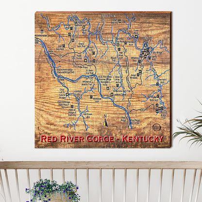 Red River Gorge, Kentucky Map Wooden Sign | Wall Art Print on Real Wood