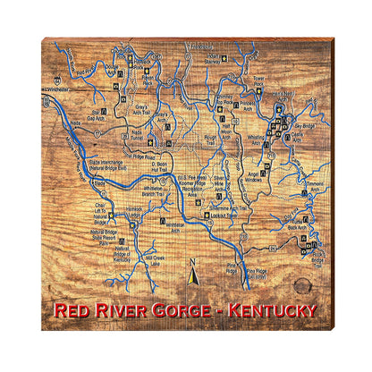 Red River Gorge, Kentucky Map Wooden Sign | Wall Art Print on Real Wood