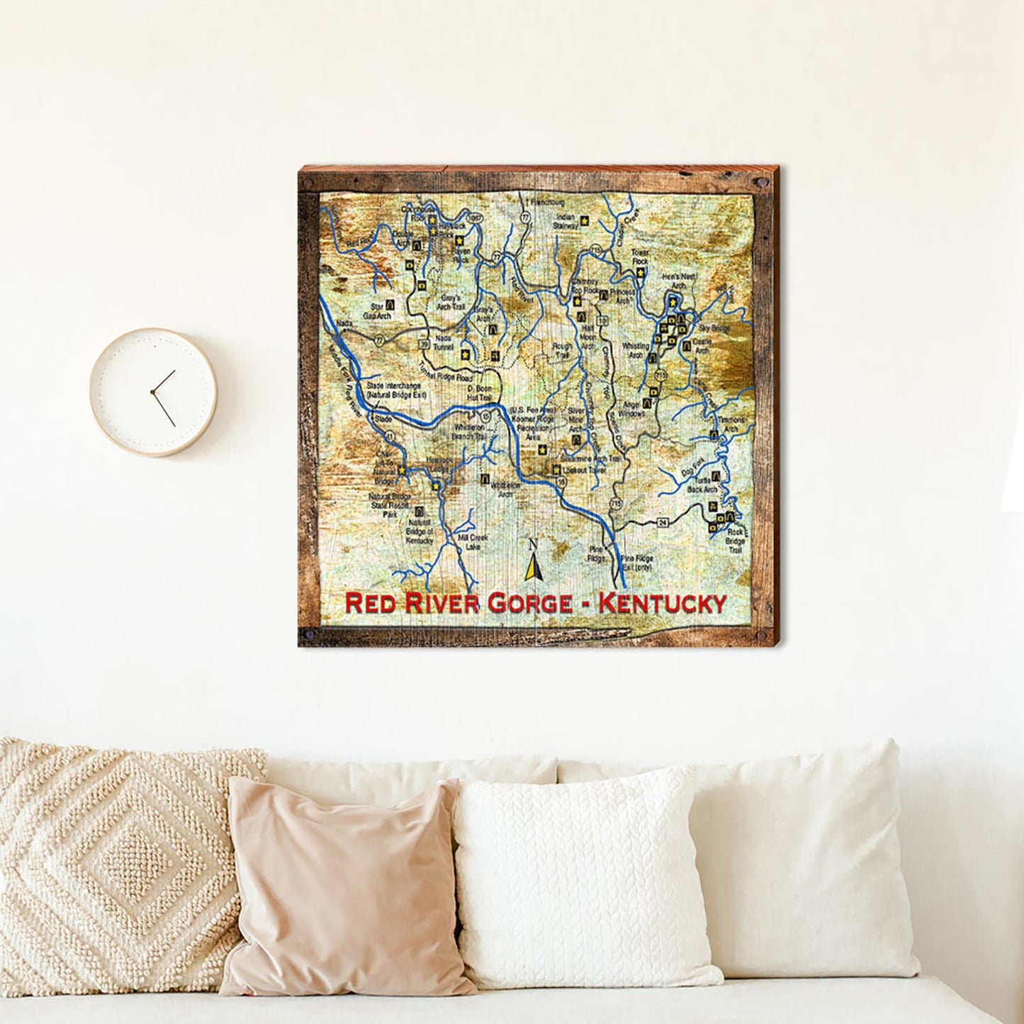 Red River Gorge, Kentucky Map Wooden Sign | Wall Art Print on Real Wood