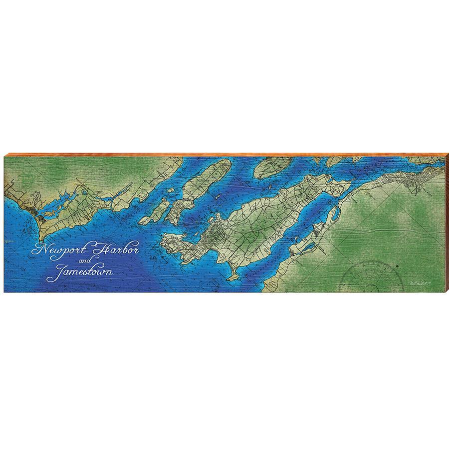 Newport Harbor and Jamestown Map Home Decor Art Print on Real Wood