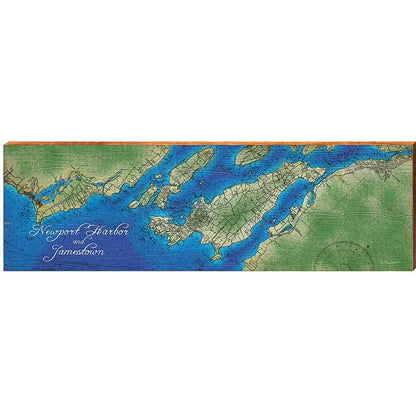 Newport Harbor and Jamestown Map Home Decor Art Print on Real Wood