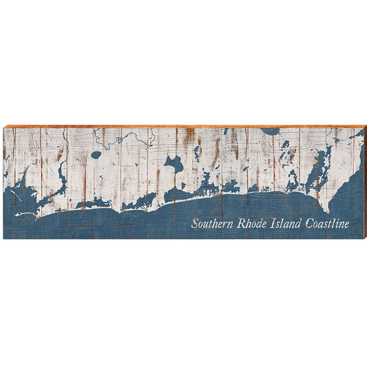 Southern Rhode Island Coastline Shabby Map Home Decor Art Print on Real Wood