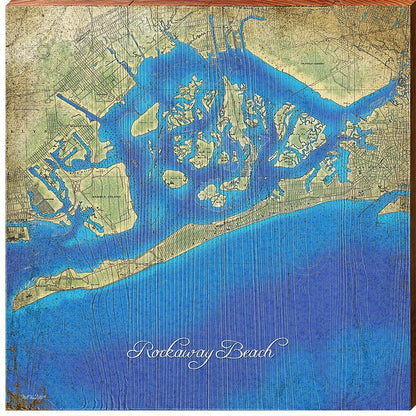 Rockaway Beach Map Home Decor Art Print on Real Wood