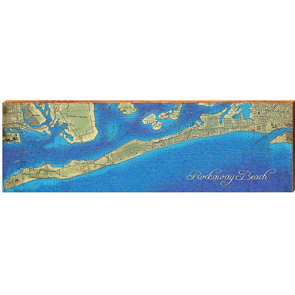 Rockaway Beach Map Home Decor Art Print on Real Wood