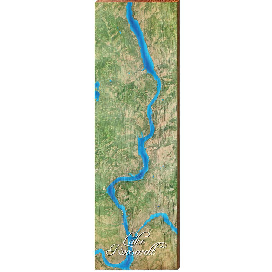 Lake Roosevelt Map Home Decor Art Print on Real Wood