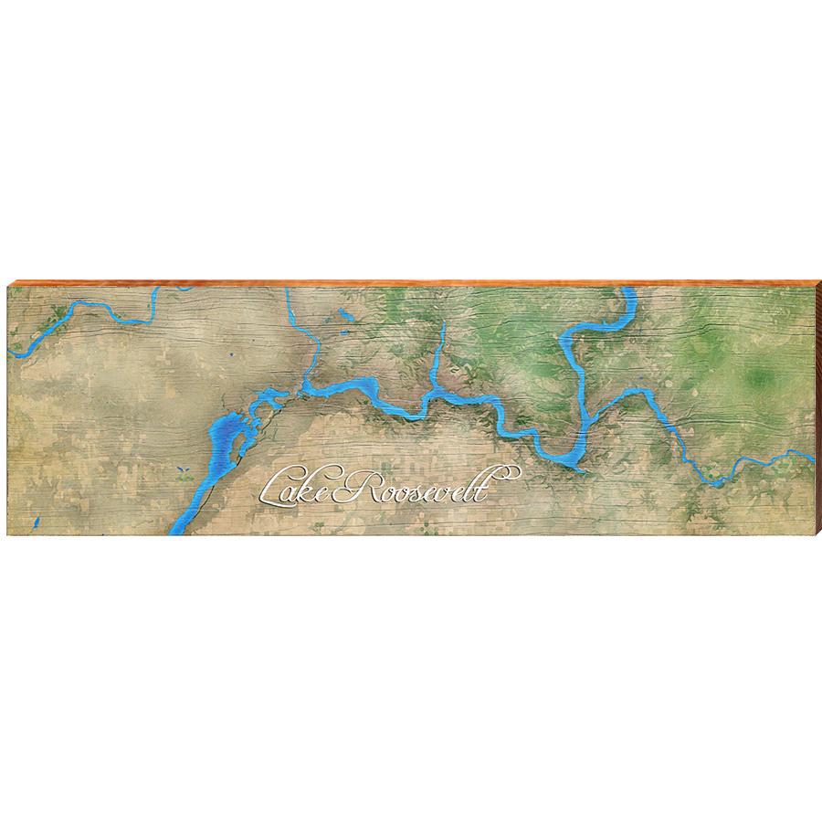Lake Roosevelt Map Home Decor Art Print on Real Wood