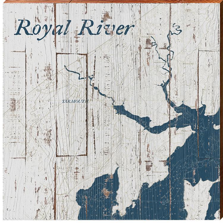 Royal River, Maine Map | Wall Art Print on Real Wood