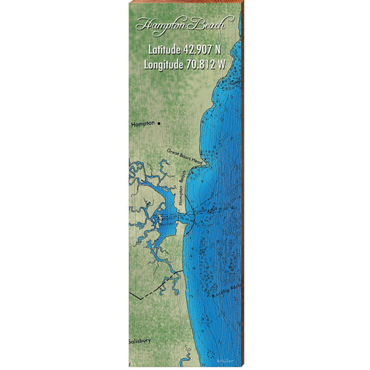 Hampton Beach Map | Wall Art Print on Real Wood