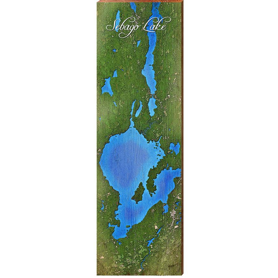 Sebago Lake Map Home Decor Art Print on Real Wood