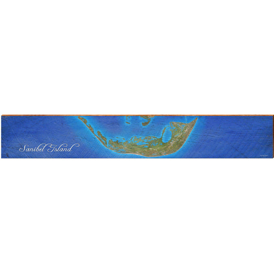 Sanibel Island, Florida Satellite Styled Map Large Wall Art | Wall Art Print on Real Wood