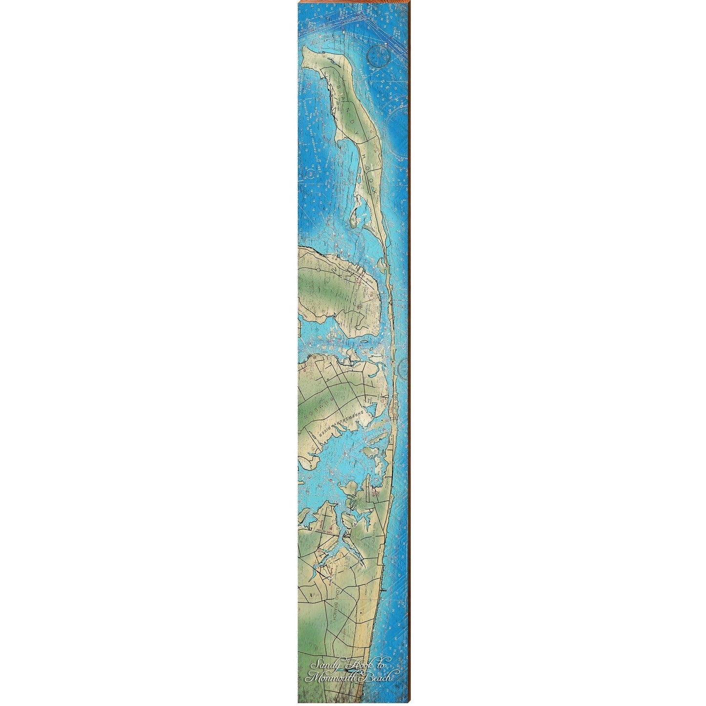 Sandy Hook to Monmouth Beach Map Home Decor Art Print on Real Wood