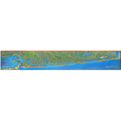 Sargent Beach, Texas Satellite Map | Wall Art Print on Real Wood