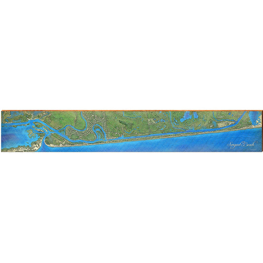 Sargent Beach, Texas Satellite Map | Wall Art Print on Real Wood