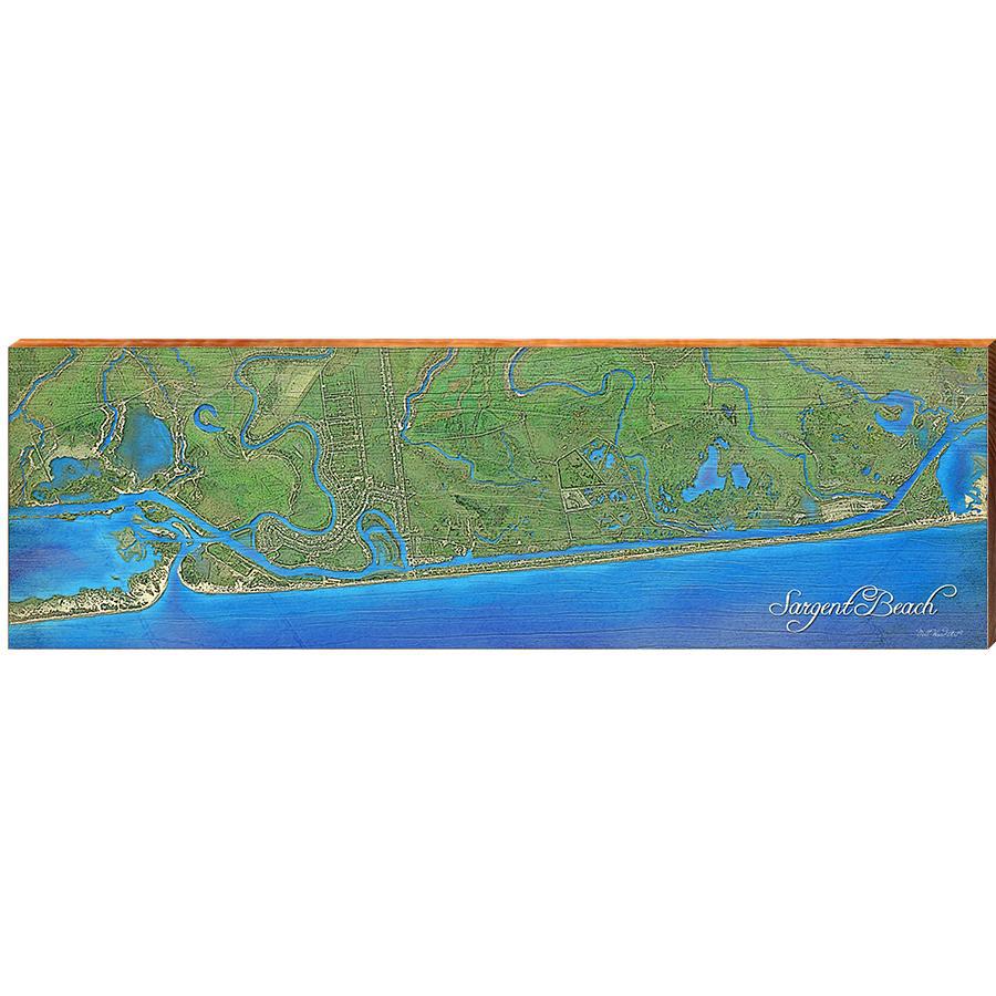 Sargent Beach, Texas Satellite Map | Wall Art Print on Real Wood