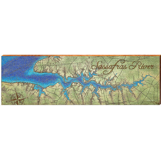 Sassafras River, Maryland Map Wooden Sign | Wall Art Print on Real Wood