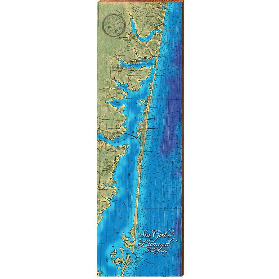 Sea Girt to Barnegat Map Home Decor Art Print on Real Wood