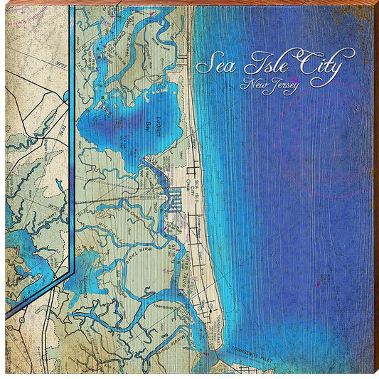 Sea Isle City Map Home Decor Art Print on Real Wood