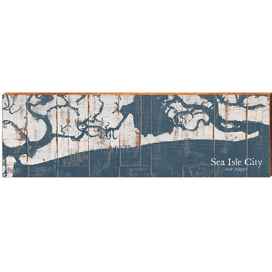 Sea Isle City Shabby Map Home Decor Art Print on Real Wood