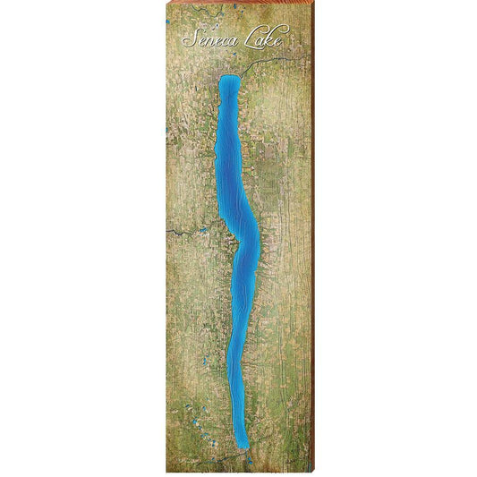 Seneca Lake Map Home Decor Art Print on Real Wood