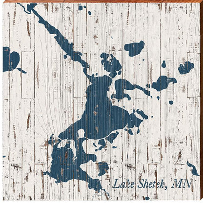 Lake Shetek, Minnesota Navy & White Shabby Map | Wall Art Print on Real Wood