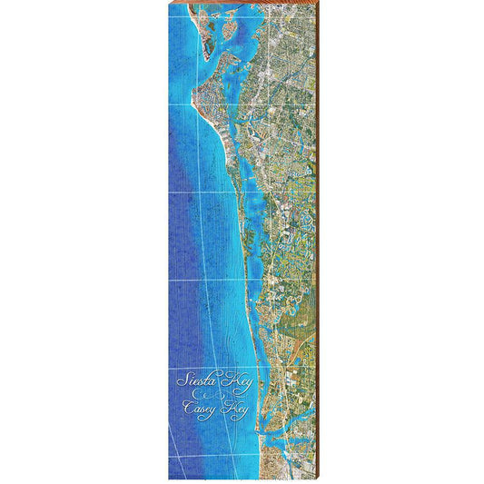 Siesta Key and Casey Key, Florida Satellite Styled Map Wall Art | Wall Art Print on Real Wood