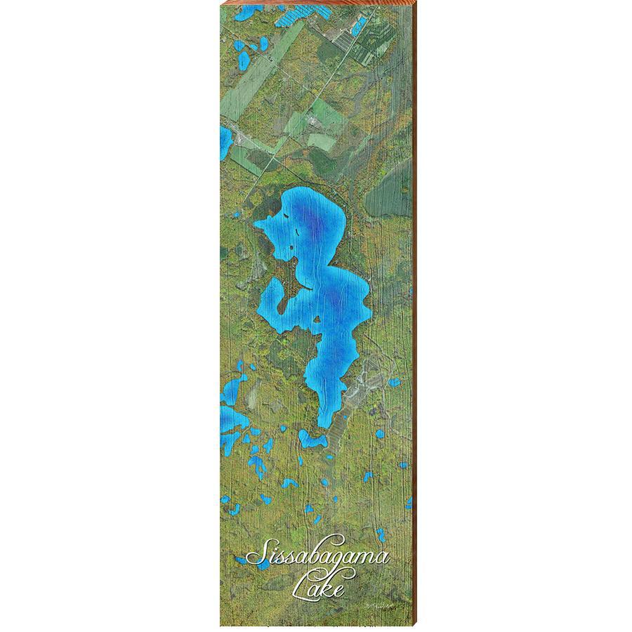 Sissabagama Lake Map Home Decor Art Print on Real Wood