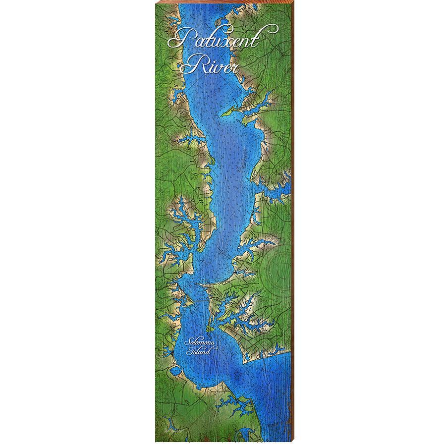 Patuxent River with Solomons Island, Maryland Topographical Styled Chart | Wall Art Print on Real Wood