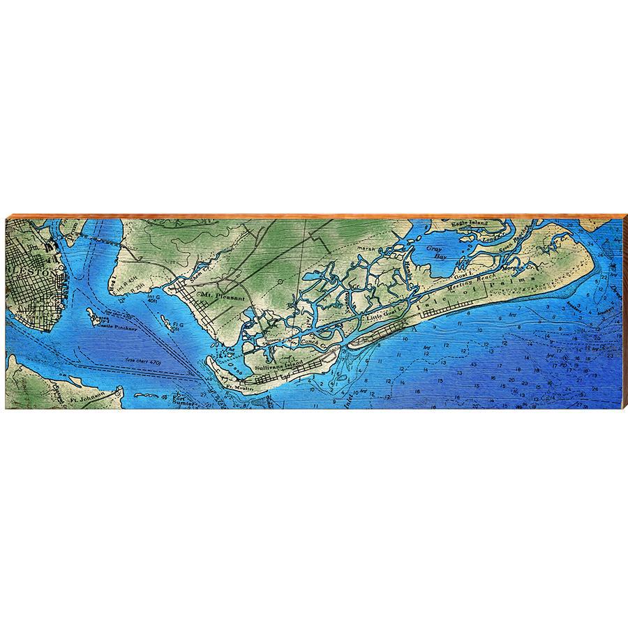 Mt. Pleasant, Sullivan, Isle Of Palms Map Home Decor Art Print on Real Wood
