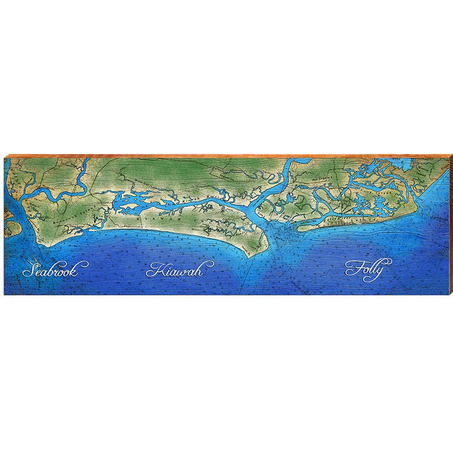 Seabrook, Kiawah, Folly Map Home Decor Art Print on Real Wood