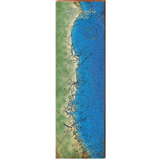 South Carolina Coastline Map Home Decor Art Print on Real Wood