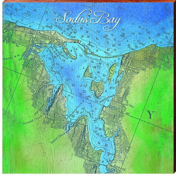 Sodus Bay Map Home Decor Art Print on Real Wood