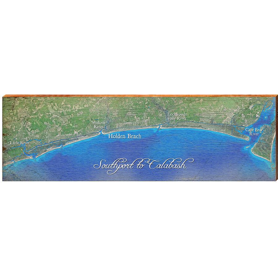 Southport to Calabash Map Home Decor Art Print on Real Wood