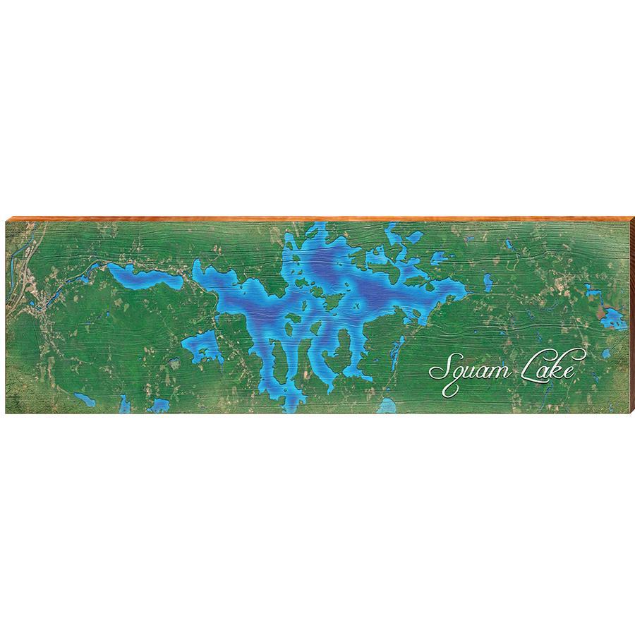 Squam Lake, New Hampshire Satellite Map Wall Art | Wall Art Print on Real Wood