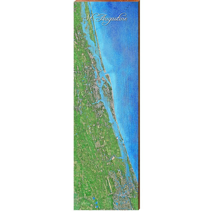 St. Augustine, Florida Satellite Styled Map Wall Art | Wall Art Print on Real Wood