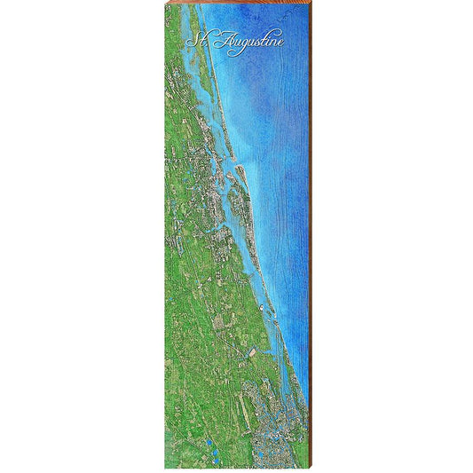 St. Augustine, Florida Satellite Styled Map Wall Art | Wall Art Print on Real Wood