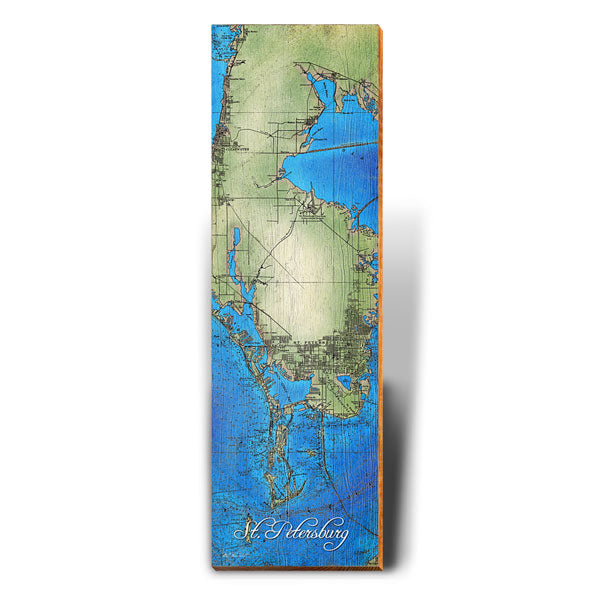 St. Petersburg, Florida Topographical Styled Map Wall Art | Wall Art Print on Real Wood