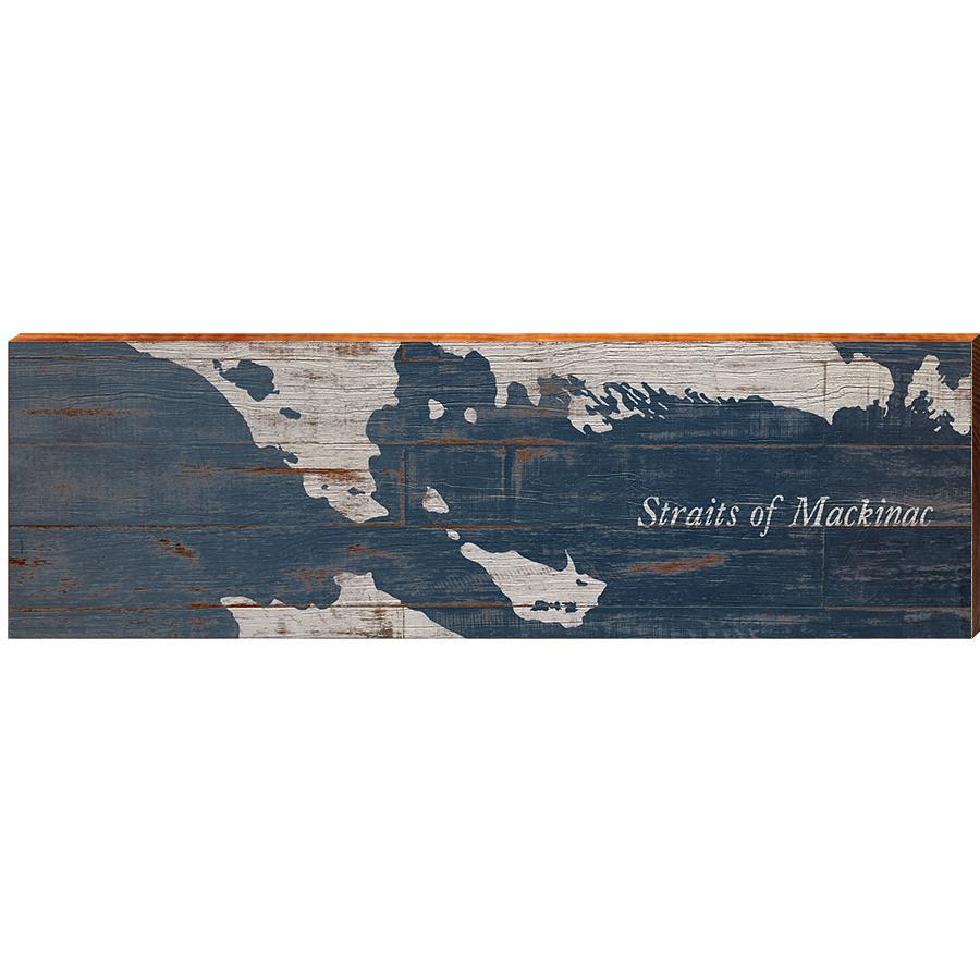 Straits of Mackinac Map Home Decor Art Print on Real Wood