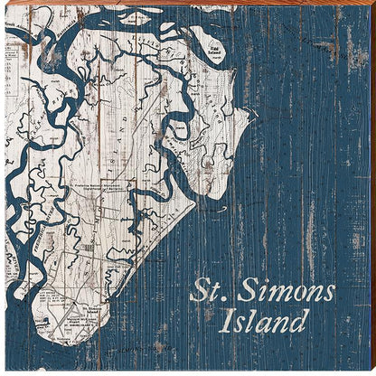 St. Simons Island, Georgia Map Wooden Sign | Wall Art Print on Real Wood 