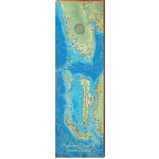 Englewood Beach to Sanibel Island, Florida Map Wooden Sign | Wall Art Print on Real Wood