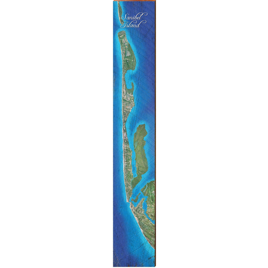 Sanibel Island, Florida Satellite Styled Map Large Wall Art | Wall Art Print on Real Wood