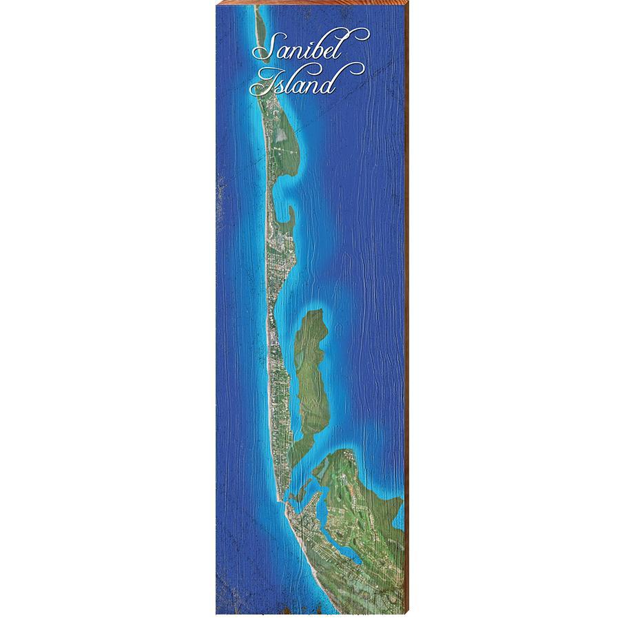 Sanibel Island, Florida Satellite Styled Map Wall Art | Wall Art Print on Real Wood